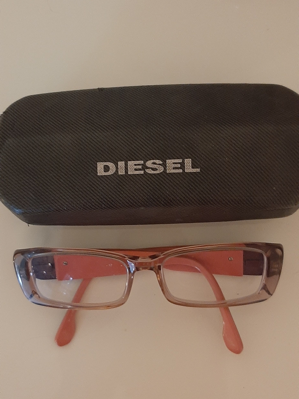 Diesel Rectangular Clear-To-Peach Gradient Frame Glasses